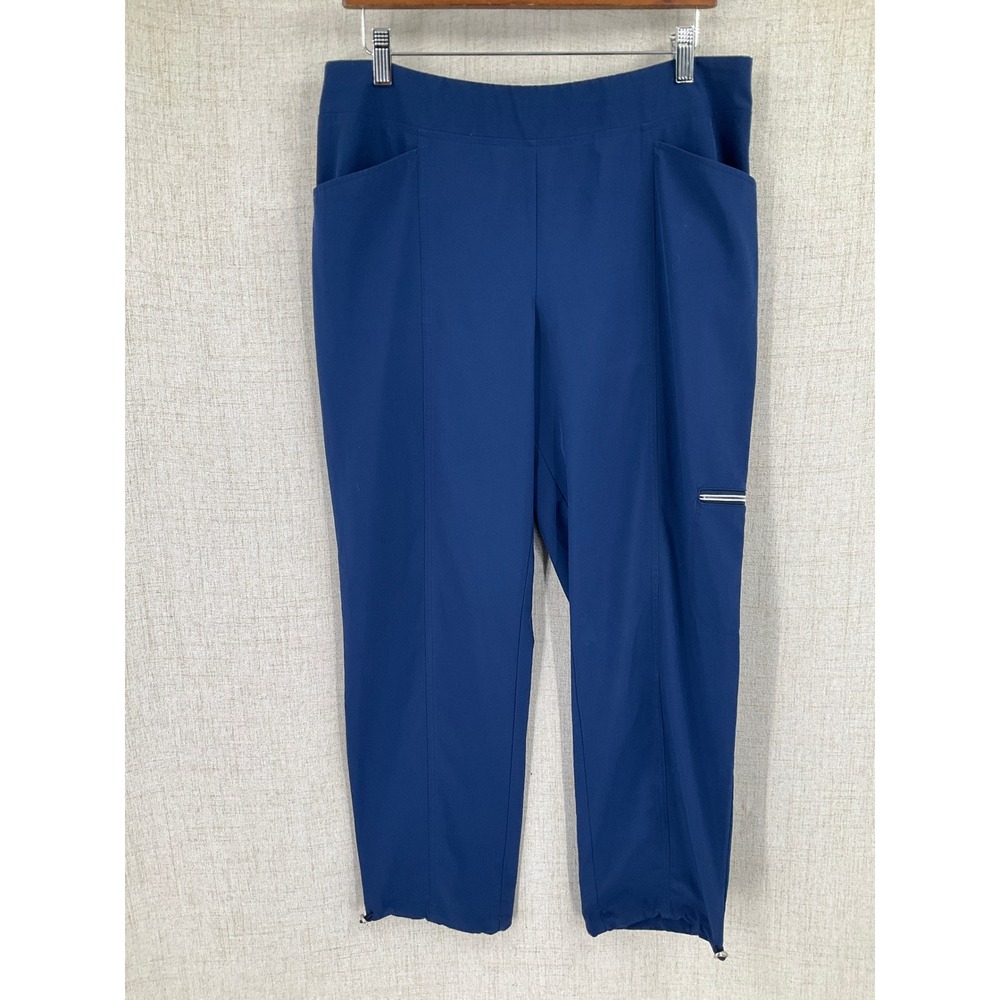Chicos Zenergy Ankle Pants Womens M Blue Stretch Cargo Bungee Hem Preppy Travel